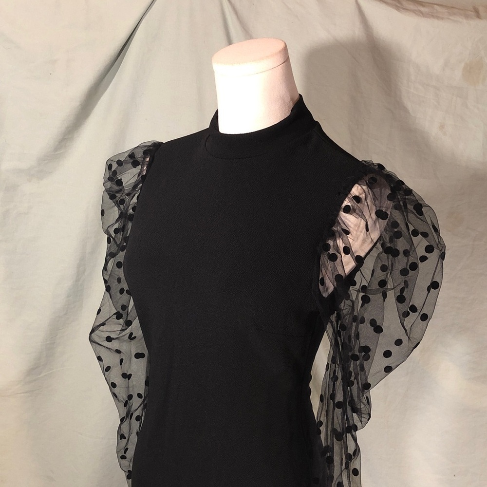 Prom Black Dress with Sheer Polka Dot Mesh Sleeves Size Small - Picture 6 of 16